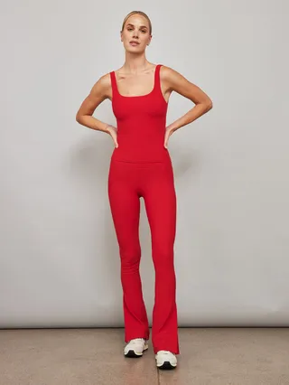 Wide Scoop Bra Tank in Melt - Haute Red