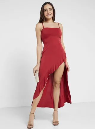 Side Slit Ruffle Dress 