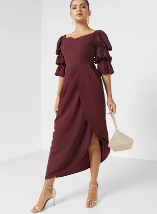 Puff Sleeve Asymmetrical Dress