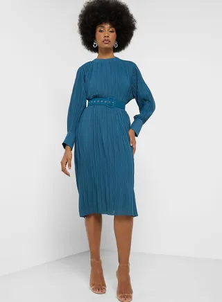 Pleated Belted Dress 