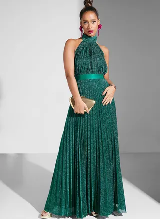 Halter Neck Plisse Dress 