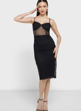 Lettuce Neck Mesh Strappy Dress 