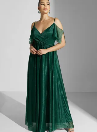 Cold Shoulder Shimmer A-Line Dress 