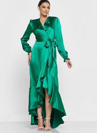 Ruffle Hem Tie High Low Dress 