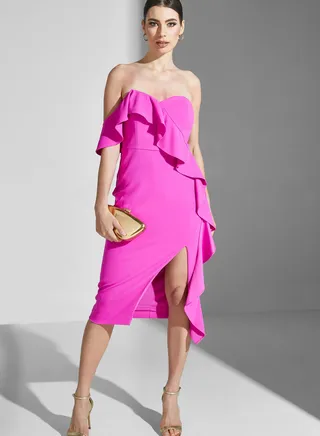 Bardot Sweetheart Neck Waterfall Trim Dress