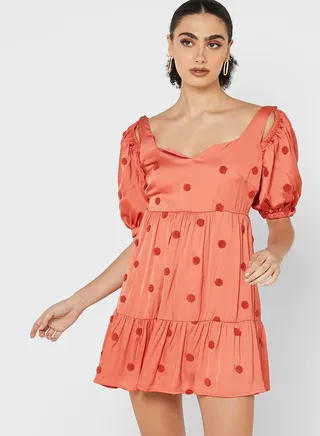 Printed Babydoll Mini Dress 