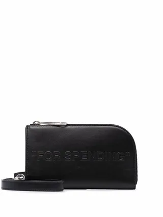 Debossed Slogan-Print Clutch Bag