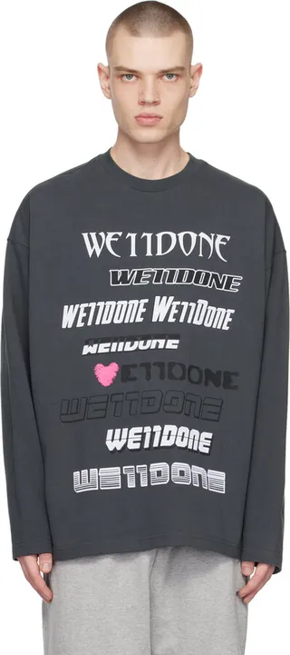We11done Gray Printed Long Sleeve T-Shirt