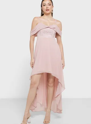 Cowl Neck High Low Dress 