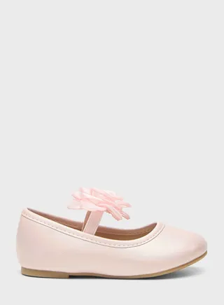 Kids Slip Ons Flower Detail Ballerinas 