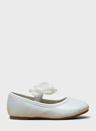 Kids Slip Ons Flower Detail Ballerinas 