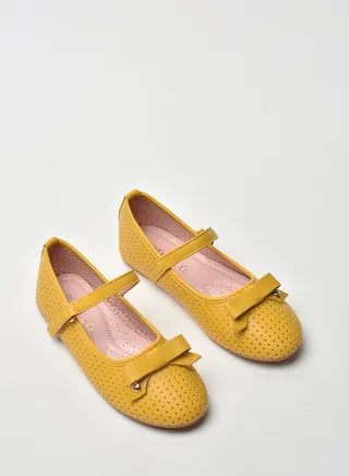 Girls Bow Detail Ballerina Mustard 
