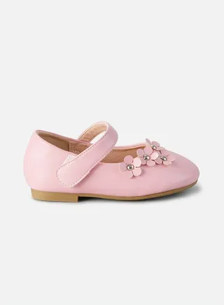 Children's Princess Three-dimensional Flower Flat Leather Shoes-Pink 