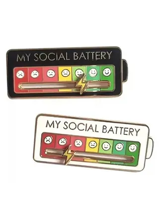 2PCS MY SOCIAL BATTERY Slider Pin, Fun Pin, Brooches that can Interact, Brooches that can Express Mood for Boys and Girls (Black and White) 