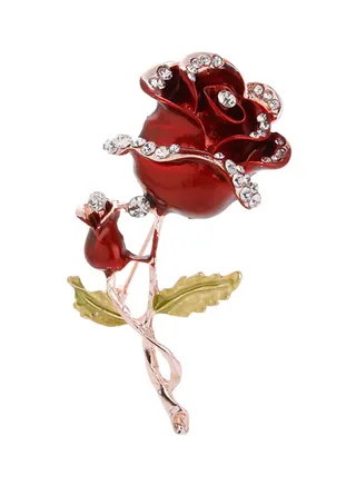 Rhinestone Studded Rose Brooch Pin 