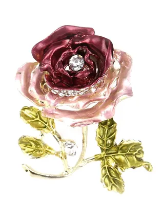 Rhinestone Crystal Rose Flower Brooch 