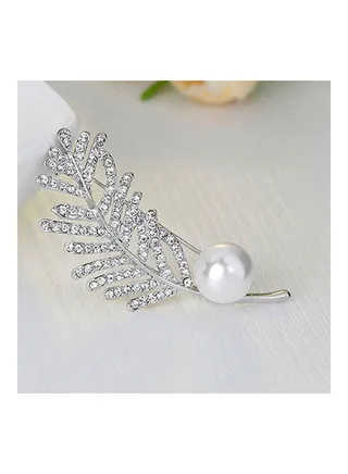 Leaf Design Rhinestone Brooch Pin Jewelry 
