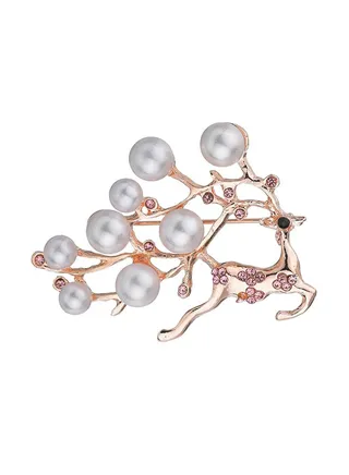 Antler Design Imitation Pearl Stylish Brooch 