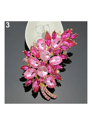 Vintage Feather Flower Rhinestone Brooch Broach Pin 