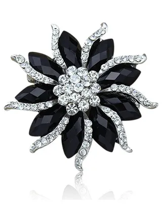Blossom Flower Brooch Crystal Rhinstones Collar Pin 