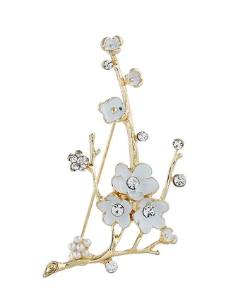 Plum Blossom Design Brooch With Rhinestone 