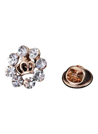 Rhinestone Studded Crown Shaped Brooch Pin 