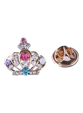 Rhinestone Studded Crown Shaped Brooch Pin 