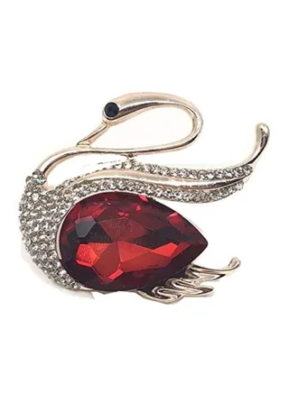 Stones Studded Swan Shape Brooch Pin 