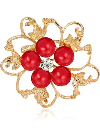 Fashionable Alloy Crystal Pearl Bead Inlay Brooch 