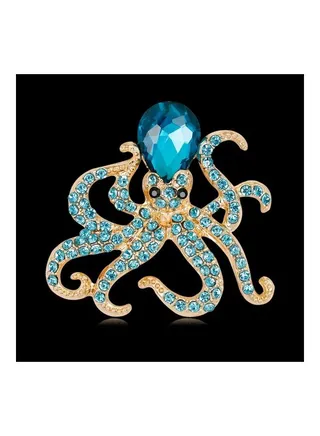 Exquisite Octopus Painting Oil Glass Rhinestone Brooch 
