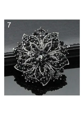Rhinestones Round Blossom Flower Crystal Brooches Pin 