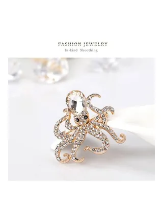 Exquisite Octopus Painting Oil Glass Rhinestone Brooch 