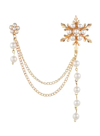 Floral Chain Design Brooch With Pearl 
