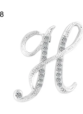 Rhinestone H Letter Brooch Pin 