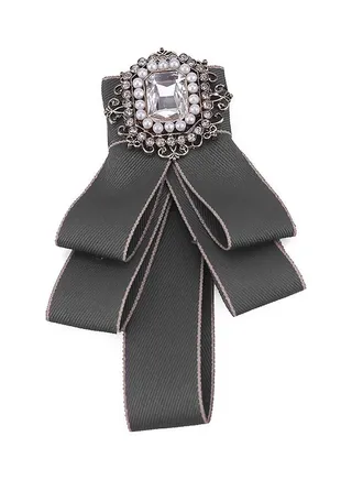 Bow Rhinestone Tied Neck Tie Brooch Pin 