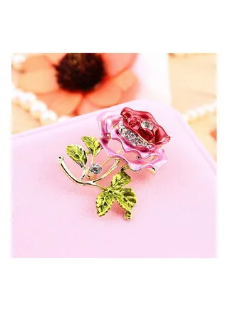 Rhinestone Rose Flower Brooch Pin 