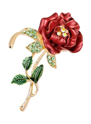 1-Piece Shiny Rhinestone Rose Flower Brooch Pin 