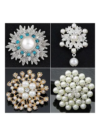Alloy Flower Faux Pearls Brooch Crystal Pin Brooches Wedding Party Jewelry Gift 