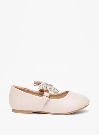Girls Embellished Bow Applique Mary Jane Shoes 