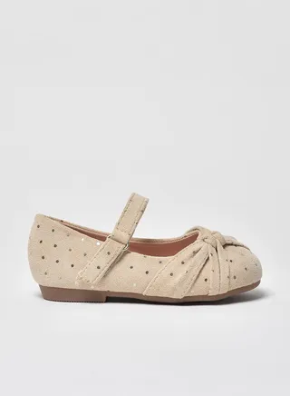 Polka Dot Pattern Flat Ballerinas Beige 