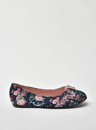 Floral Pattern Flat Ballerinas Blue 