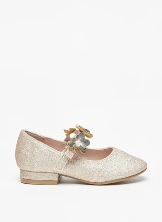 Girls Floral Embellished Round Toe Ballerinas 