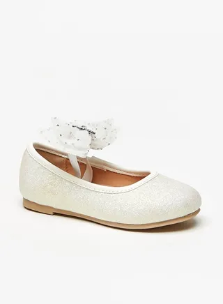 Girls's Embellished Ballerina Shoes with Bow Detail Strap 