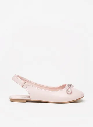 Girl's Slingback Ballerina Shoes with Embellished Bow Accent 
