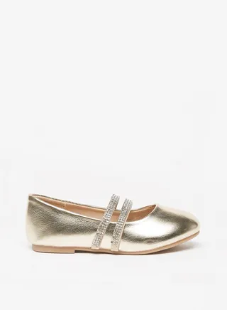 Girl's Solid Ballerina Shoes with Embellished Strap 