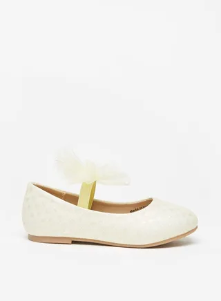 Girl's Printed Mary Jane Shoes with Bow Applique and Elasticated Strap 