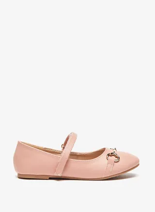 Girls Metal Accented Mary Jane Shoes with Hook and Loop Closure 