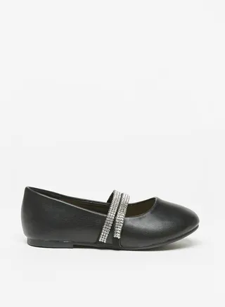 Girl's Solid Ballerina Shoes with Embellished Strap 