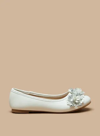 Girl's Applique Detail Slip-On Round Toe Ballerina Shoes Ramadan Collection 
