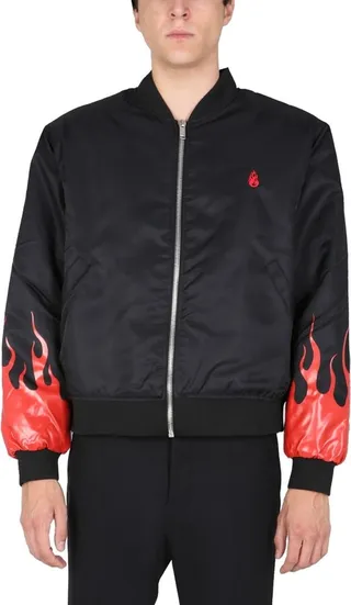 Vision Of Super Flame Print Zipped Bomber Jacket